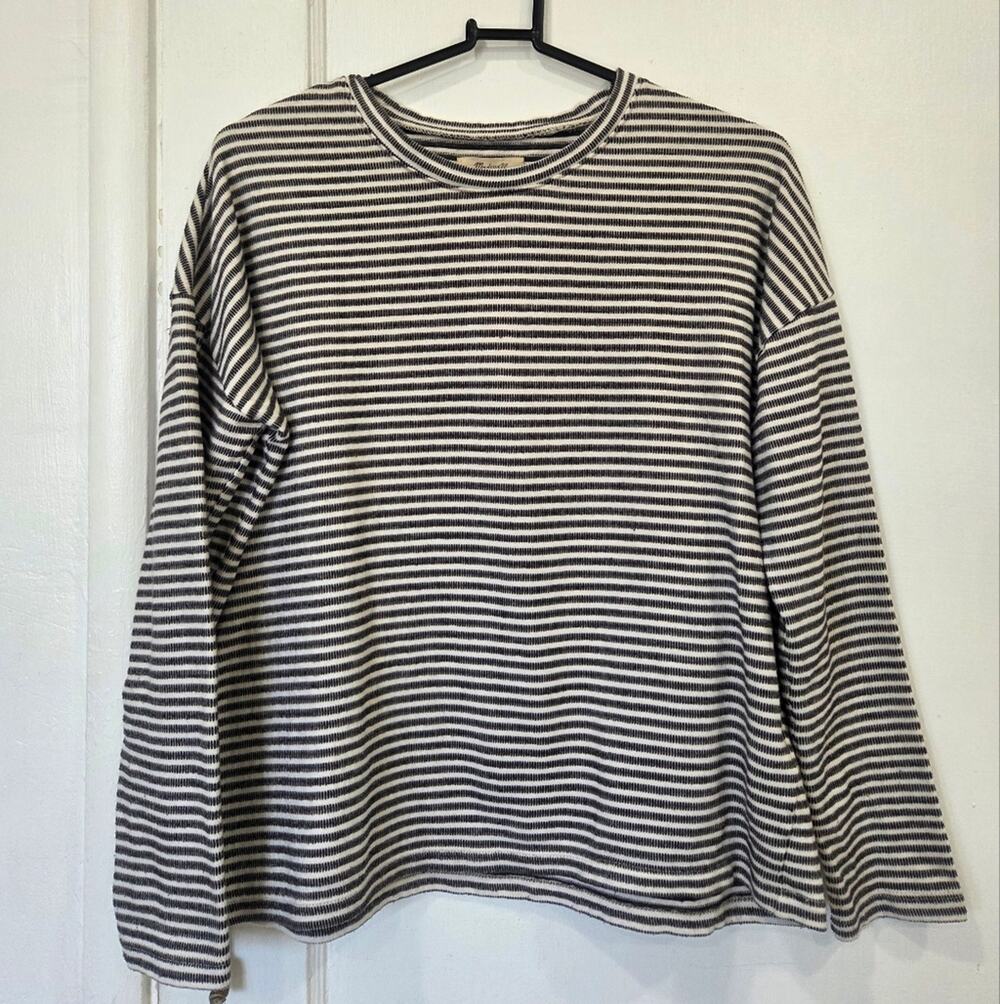 Madewell Women Striped Black and White Crewneck Shirt Small